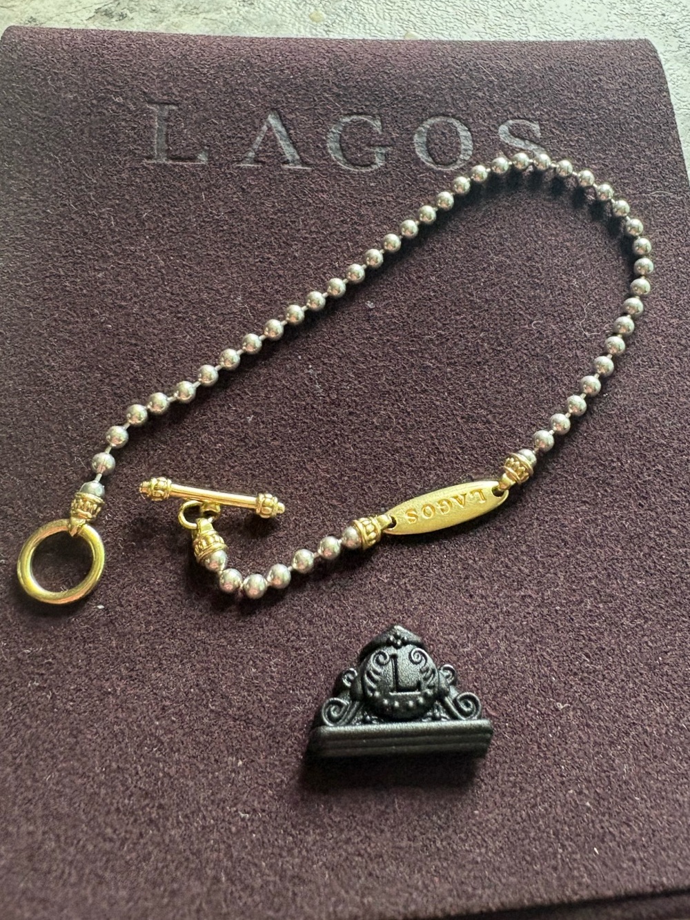 LAGOS Two-Tone Silver and 18K Gold Beaded Bracelet with Gold Toggle - Picture 4 of 6